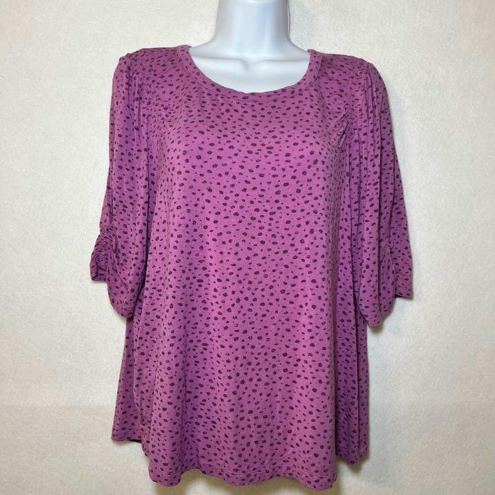 Democracy Purple Leopard Print Puff Sleeve Whimsy Indie Sleaze Romantic Top L